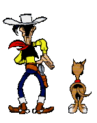 Image gif de Lucky Luke et Rantanplan de dos 