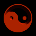 Image gif de ying yang en rouge et noir sur fond noir