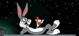 Image gif de La nuit Bugs Bunny deguste une carotte coucher sur le sol
