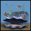 Image gif de coquille en 3D dans la mer avec des poissons