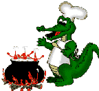Image gif de crocodile qui fait cuir son repas dans une marmitte