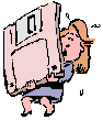 Image gif de une femme porte une disquette