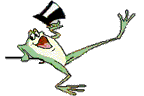Image gif de grenouille avec un chapeau et une canne