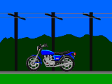 Image gif de moto bleu avec un paysage qui defile