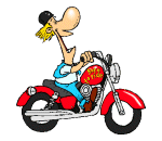 Image gif de moto rouge et conducteur avec un gros nez