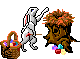 Image gif de un lapin qui decorent des oeufs et les cache