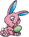 Image gif de un lapin rose peint un oeuf