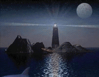 Image gif de phare sur une ile dans la nuit