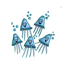 Image gif de cinq meduses bleues