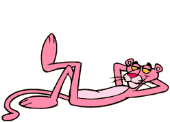 Image gif de la panthere rose allongee puis assise