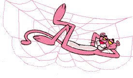 Image gif de la panthere rose s allonge sur une toile d arraignee rose