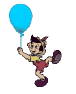 Image gif de Pinocchio avec un ballon bleu