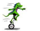 Image gif de un dragon sur un unicycle