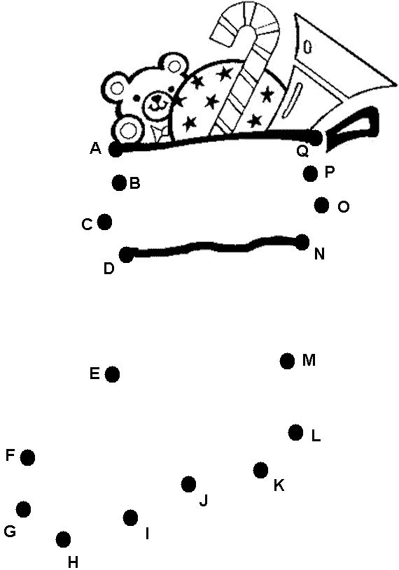 Chaussette de noel remplie de cadeaux avec des points  relier